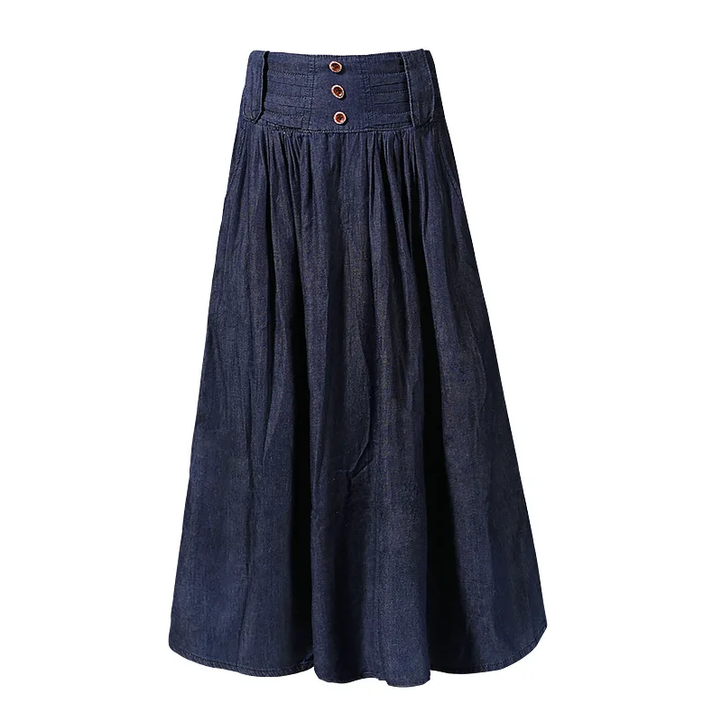 Jeseň Zima Denim Sukne Ženy Sukne Vintage Vysoký Pás Skladaný Maxi Džínsy, Sukne 2018 Nové Plus Veľkosť S-6XL Saia Femininas