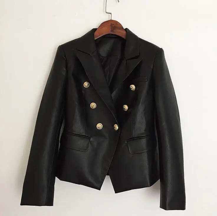 Jeseň zima dámske sako kožená bunda, kabát lion kovové gombíky streetwear módy PU slim vyhovuje kabát plus veľkosť