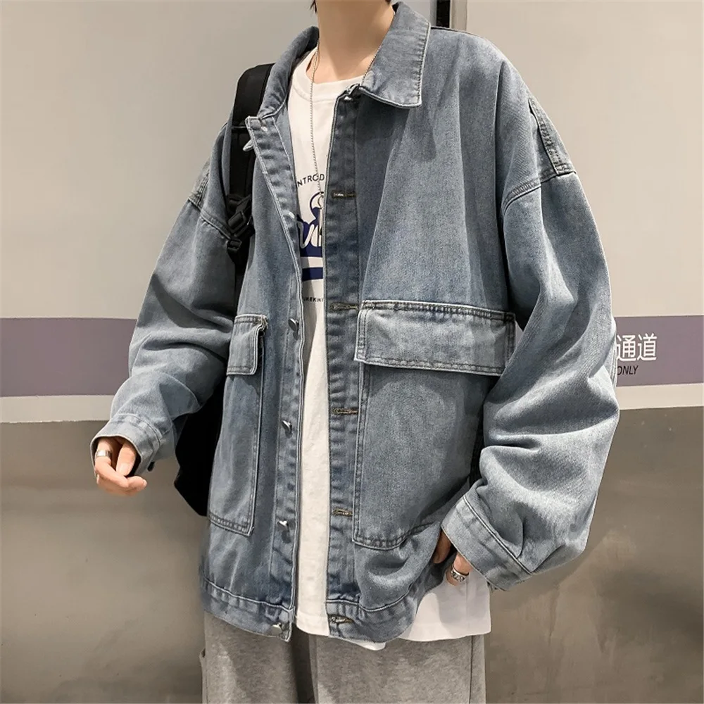 Jeseň Zima Hong Kong Štýl iny voľné bunda denim jacket pánske kórejská verzia všestranný mládež trend lenivý top denim jacket