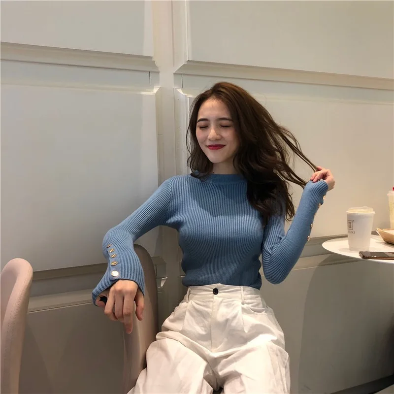 Jeseň Zima Nová Žena Sveter Kórejský Fashion White Turtleneck Rebrovaný Pletený Pulóver Dámy Jumper Knitwear Topy 2020 Klesnúť