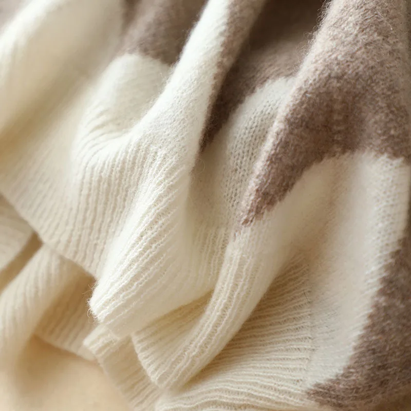 Jeseň zima nový štýl v krku sveter žena štýlový argyle béžová kvalitný úplet cashmere svetre mikiny