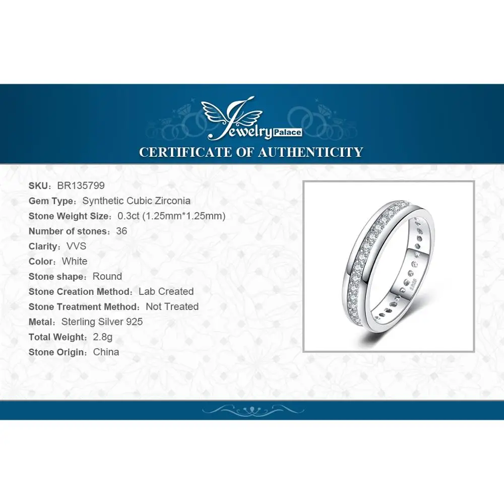JewelryPalace CZ Snubné Prstene 925 Sterling Silver Krúžky pre Ženy Stohovateľné Výročie Krúžok Večnosti Kapela Striebro 925 Šperky