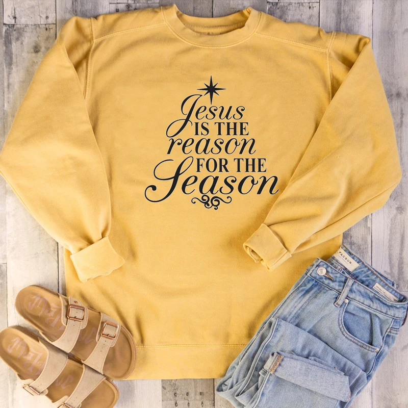 Ježiš je dôvod, pre rodiny Sezóna mikina ženy móda vtipné Vianočné strom grafické vtipný slogan citát vintage pulóver top
