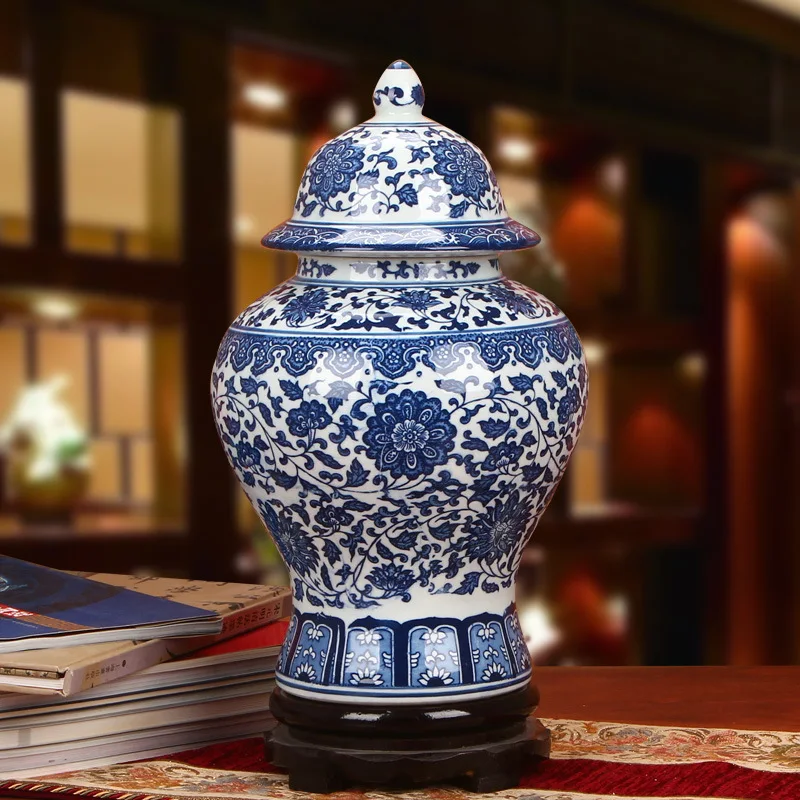 Jingdezhen keramiky bytového zariadenia Dekor keramická váza s modrými a bielymi kvetmi vo všeobecnosti starožitné váza
