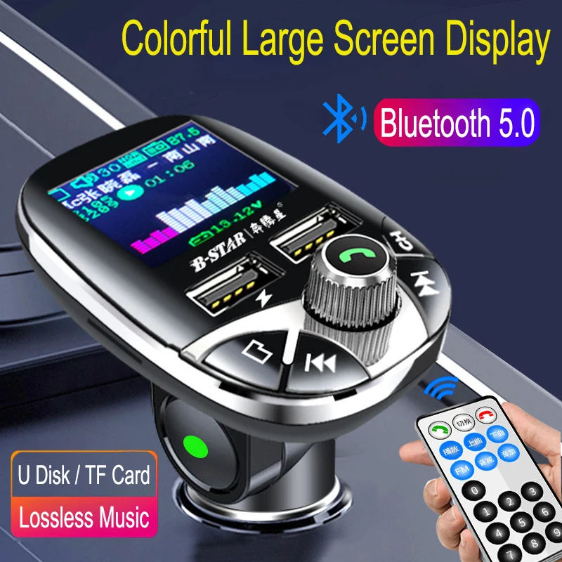 JINSERTA Bezdrôtové pripojenie Bluetooth FM Modulátor Farebný Displej Hands-free MP3 Prehrávač Duálny USB Nabíjačka s Diaľkovým ovládaním