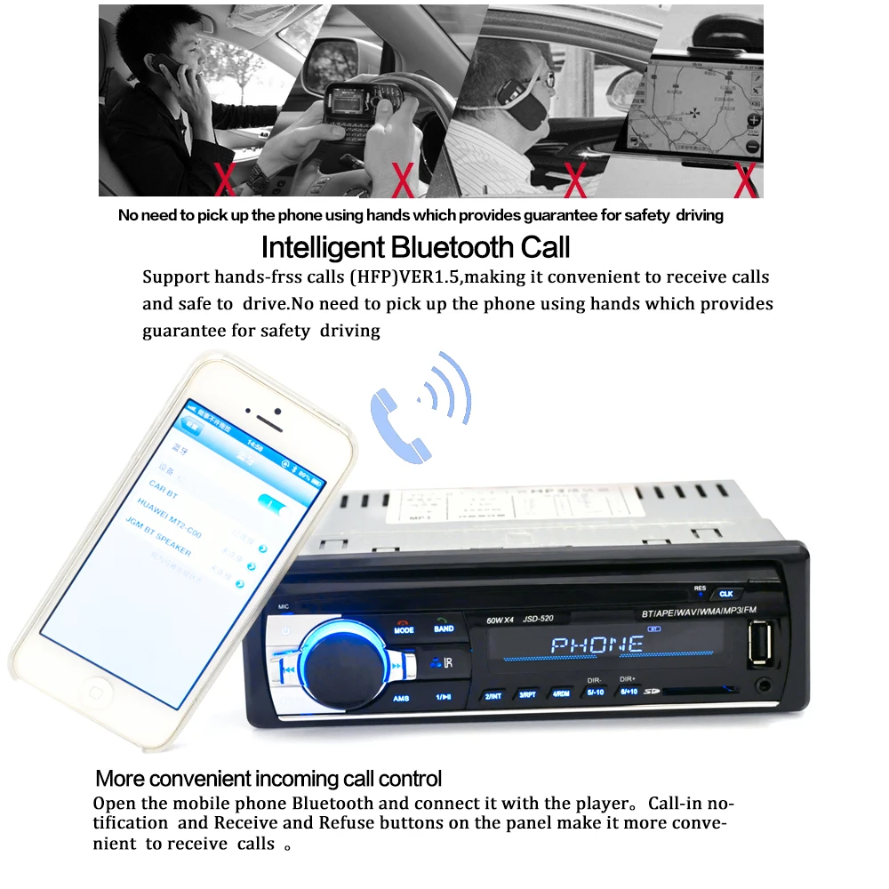Jintang Bluetooth Autoradio Auto Stereo Rádio FM, Aux Vstup Prijímač SD, USB, JSD-520 12V In-dash 1 din Auto MP3 Prehrávač Multimediálnych súborov