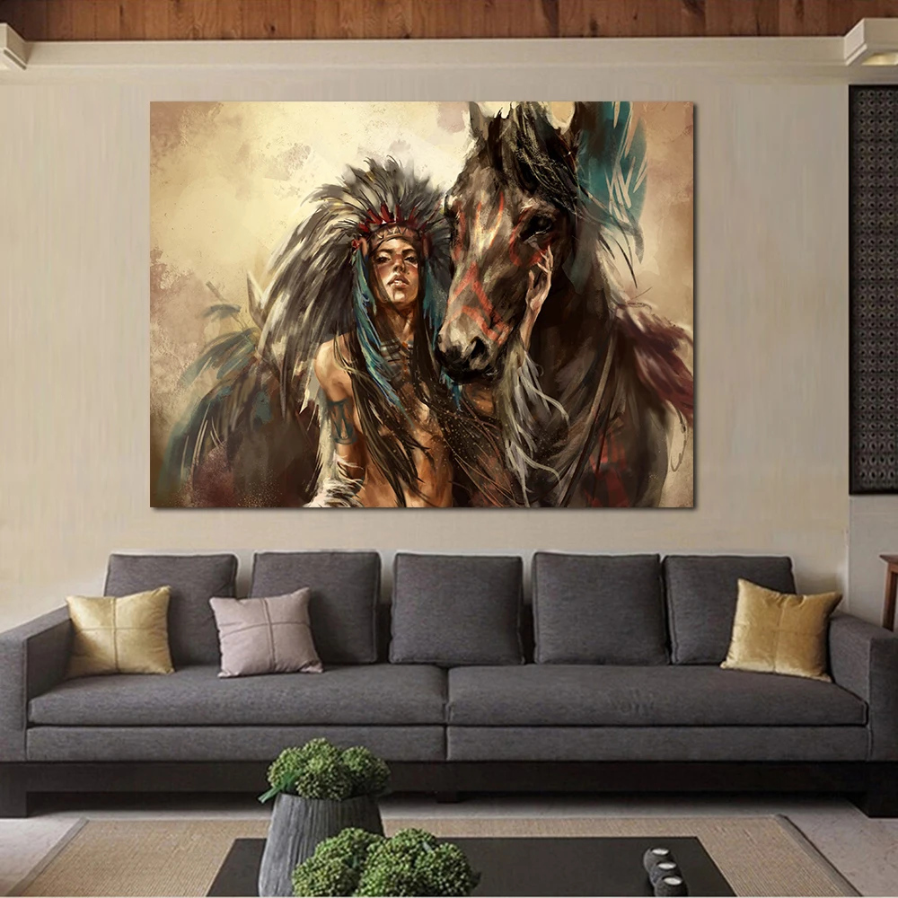 JQHYART obrazov na Stenu Pre Obývacia Izba Plátno Umenie Obrázok Maľovanie Rodák Pernatej Indická Žena Domova Č Rám Maľbu