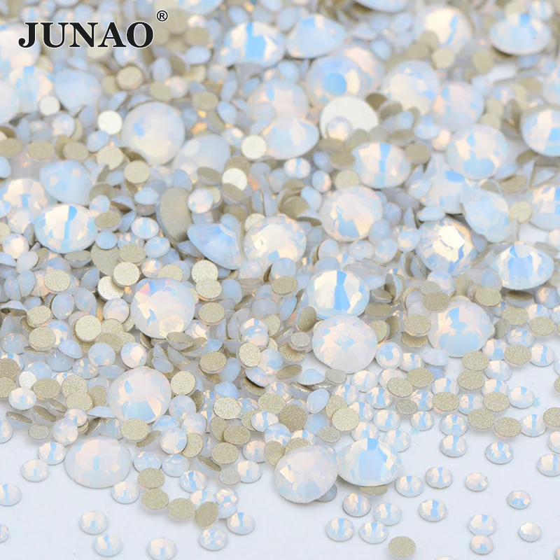 JUNAO SS6 8 10 12 16 20 Rose Gold Mix Veľkosť Nail Art, Kamienky Kolo Flatback Sklenené Kamene Non rýchlu Opravu Crystal Kamienkami Diamond