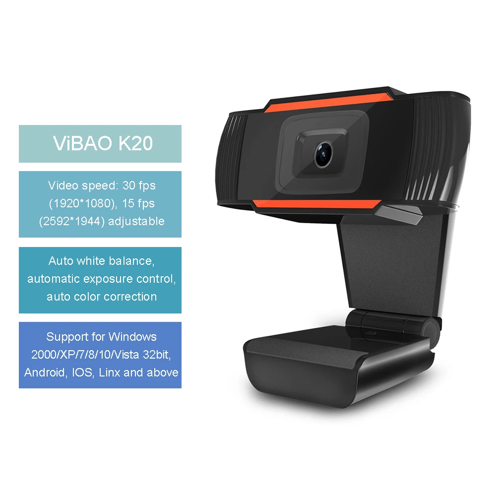 K20 4K rozlíšení hd Webkamera USB 500W 2.0 Horizontálne Zobrazenie Uhla Webová Kamera s Mikrofónom pre Domácnosť Kamery Web Cam Kamery