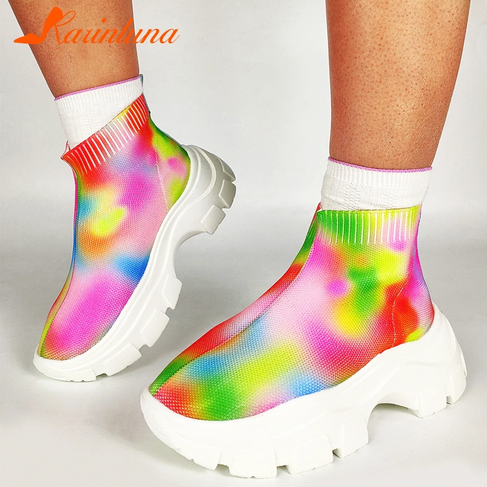 Karinluna IN Hot Predaj Veľký Veľkosť 36-43 Módne Ženy Topánky Kolo Prst Zmiešané farby Slip-On Ploché Platformu Jeseň Členok Žena