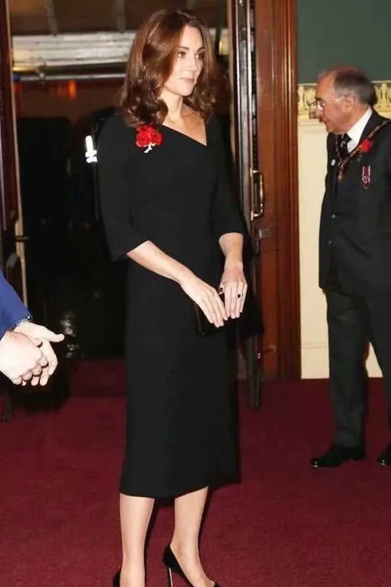 Kate Middleton Dráhy Vysokej Kvality Jeseň Nové Žien Práce Strana Sexy Vintage Elegantné Nepravidelný Golier Čierna Biela Módne Šaty