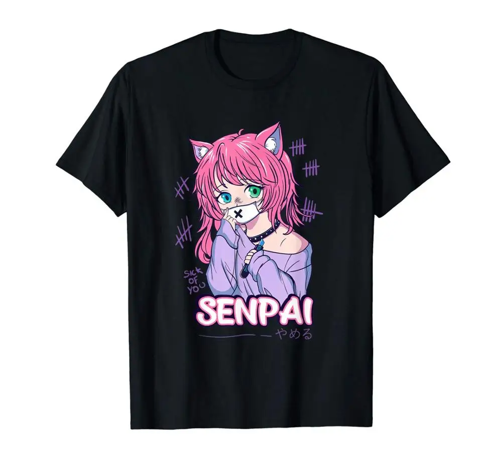 Kawaii Anime Neko Dievčatá Tričko - Pastel Goth Menhera Chorých 2019 New Horúce Predaj Krátke Rukávy Topy Muž T Shirt Design Template