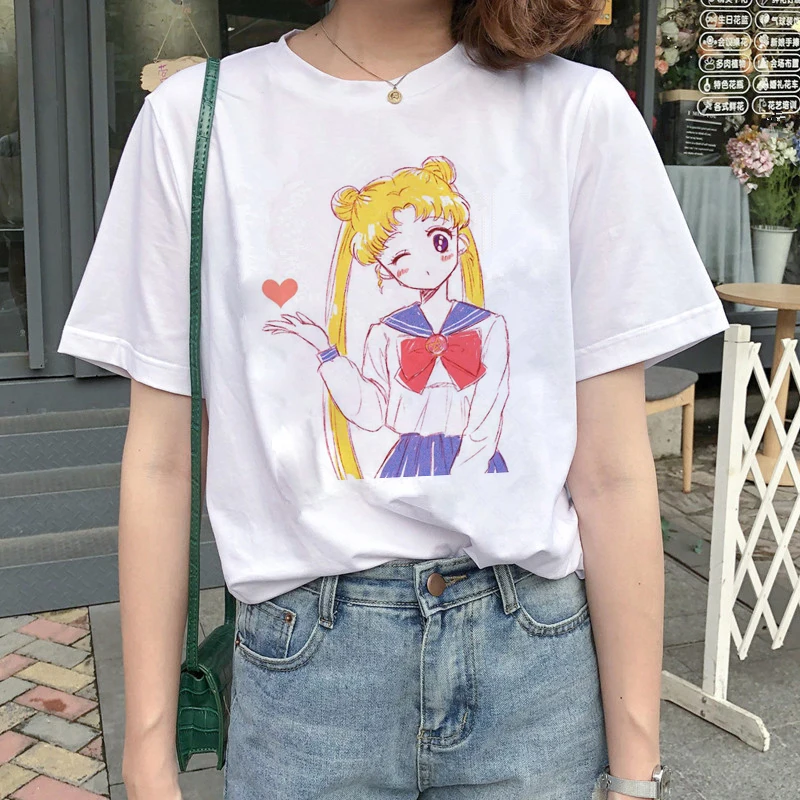 Kawaii Sailor Moon T Shirt Ženy Harajuku Ullzang Cartoon T-shirt 90. rokov Roztomilý Vytlačené Tričko Grunge kórejský Štýl Top Tees Žena