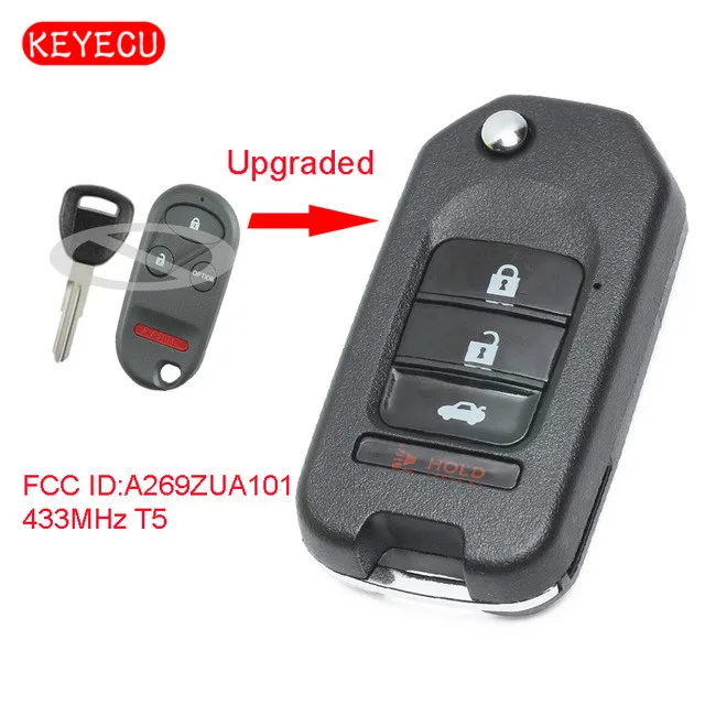 Keyecu Inovované Flip Diaľkové Auto príveskom, 433MHz T5 Čip pre Honda 1998-2002 Dohodou / 1997-2001 Predohra FCC ID: A269ZUA101