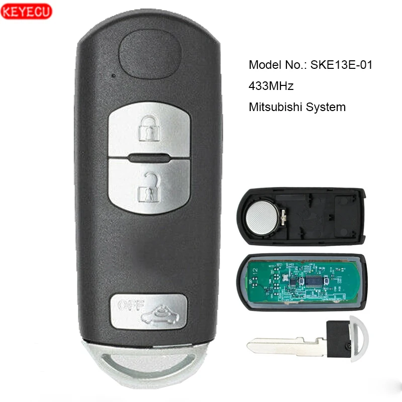 KEYECU Smart Remote príveskom, 433Mhz ID49 Čip pre Mazda 6 CX-3 CX-5 (Mitsubishi Systém) Model Č. : SKE13E-01 P/N: KDY7-67-5DY