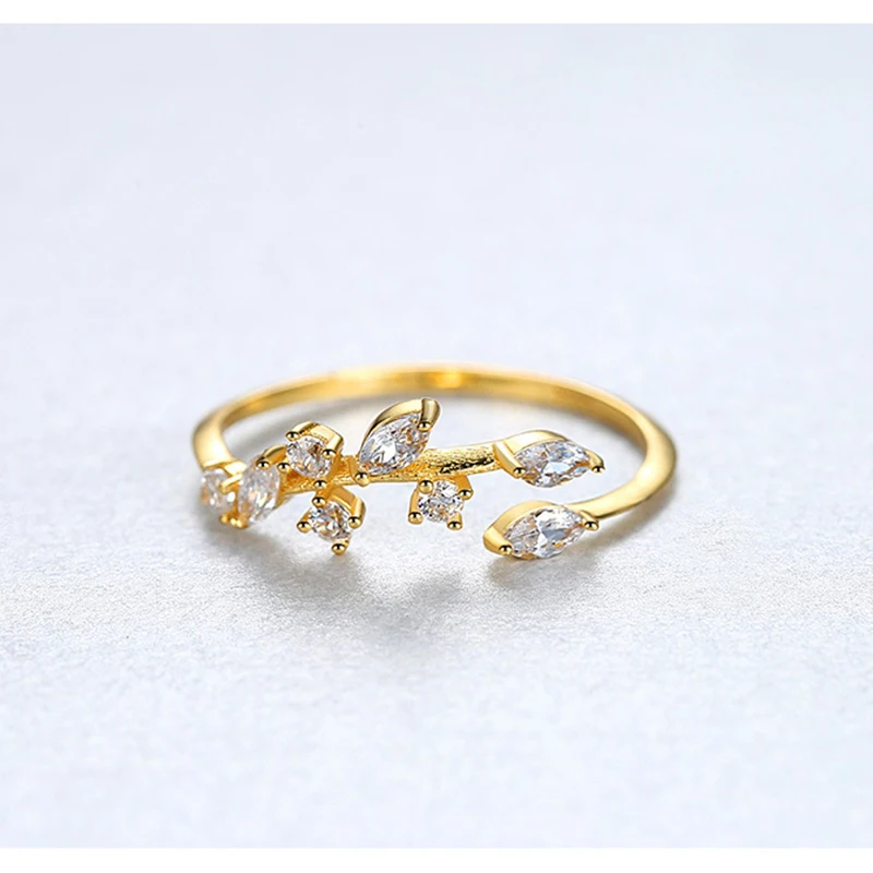 Kinel kórejský 925 Sterling Silver Ručné Olivový List Prstene pre Ženy Nádherné CZ Kameň Nastaviteľné Otvoriť Krúžok Striebro 925 Šperky