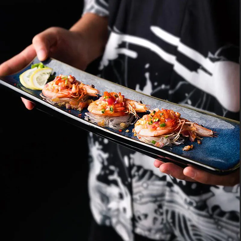 KINGLANG Japonský Dlhé Pásy Sushi Doska Špecialitou Reštaurácie Keramické Dlho Tanier Tanier dezertný