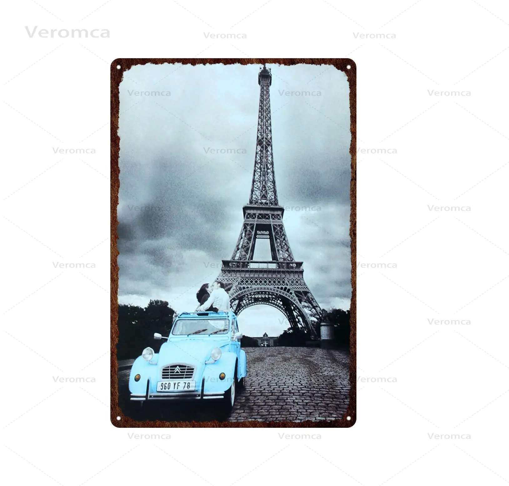 Klasické Krajiny Kovové Prihlásiť Železa Maľovanie San Francisco Eiffelova Veža Vinobranie Auto Dekoratívne Plakety Retro Plechy Garáž Dekor