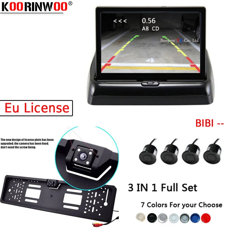 Koorinwoo Auto Parkovacie Senzory Súprava Vozidlo Európe špz Rám parkovacia Kamera Parkovanie Monitor 4 Radary Systém Video