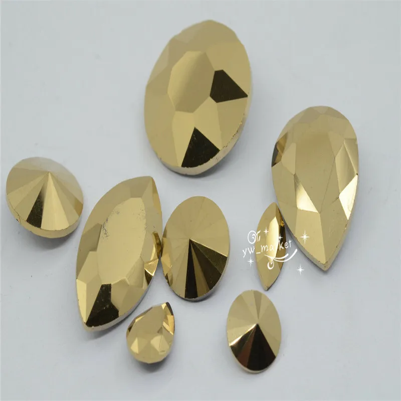 Kovové Zlato Lepidlo na Kamienkami Príslušenstvo Šperky Rivoli Navette Drop Pointback Oblečenie