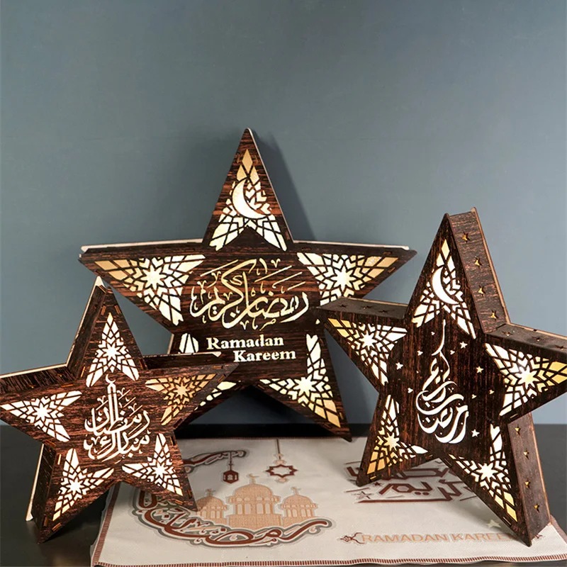 Kreatívne Drevené Ramadánu LED Lampy, Svetlá Star EID Mubarak Dekorácie pre Domov Kareem Svietidla Islamu, Moslimov Prípade Party Dodávky