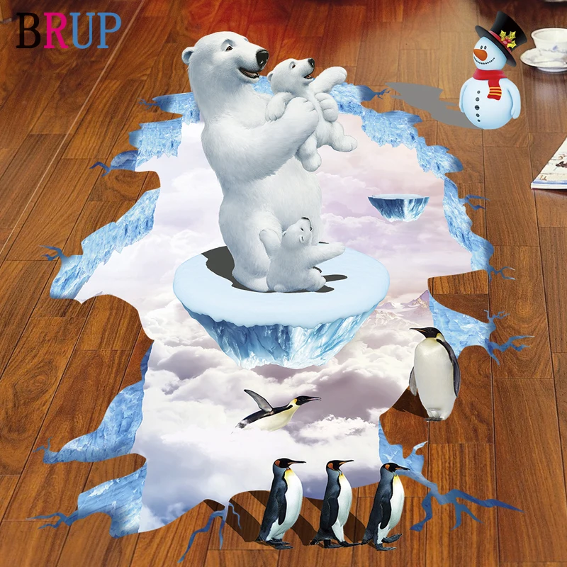 Kreatívne Polar Bear 3D Poschodí Nálepky Priateľské Penguin Samolepky na Stenu Umenie PVC Vinyl Domova pre Deti Izba Vymeniteľné Nepremokavé