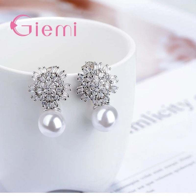 Krátky Pokles Náušnice Najvyššej Kvality 925 Sterling Silver Šperky Pripojiť Luxusný Pearl Elegantné Svadobné & Svadobné Darčeky pre Ženy