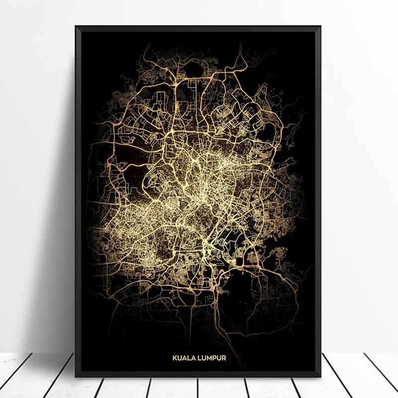 Kuala Lumpur City Light Vlastné Mapy Sveta Mapa Mesta Plagáty Plátno, Vytlačí Nordic Štýl Wall Art Domova