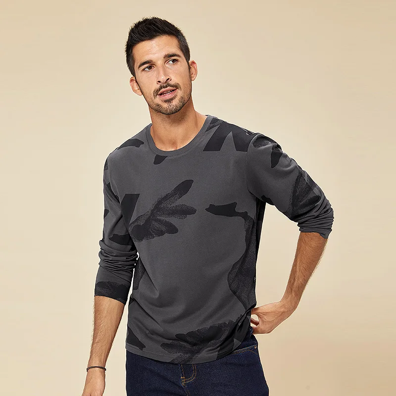 KUEGOU 2020 Jeseň Bavlna Print T Shirt Mužov Tričko Značky T-shirt Long Sleeve Tee Tričko Pre Mužov Plus Veľkosť Top Oblečenie 88097
