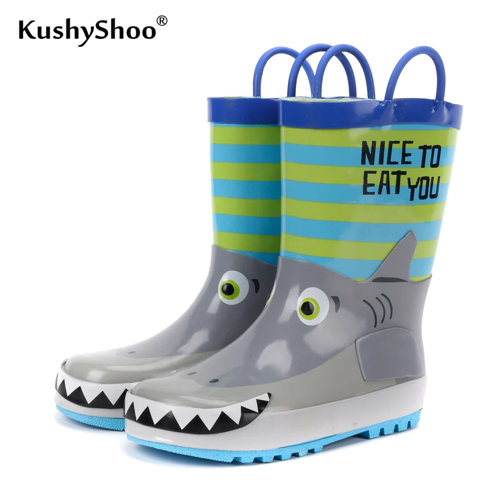 KushyShoo detské Gumové Topánky Nepremokavé Dážď Topánky Deti 3D animovaný Shark Batoľa Chlapci Rainboots batoľa topánky