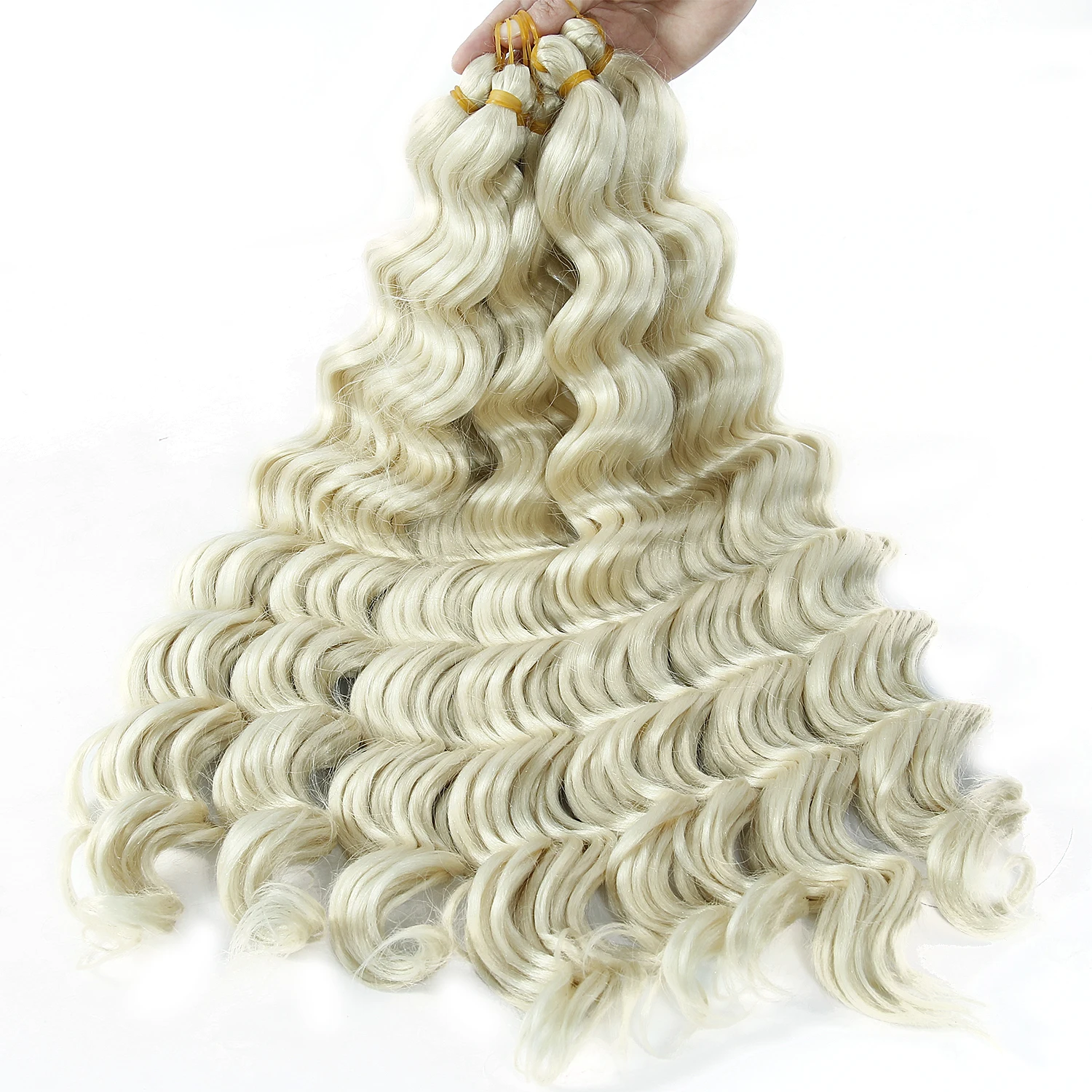 Kučeravé háčkovanie vlasy, vrkoč zlaté svetlé farby pletenie vlasy 22