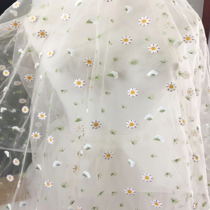 Kvet Daisy Výšivky, Tkaniny pre Svadobné Party Šaty Tylu Fáze Odev Šitie detské Šaty Čipky Čistej tkaniny