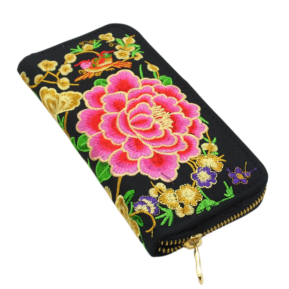 Kvet Vyšívané Peňaženka peňaženku pre Večery Strany Ručné Etnických Kvety Dlhé Peňaženky Telefón v Kabelke Multi Farby