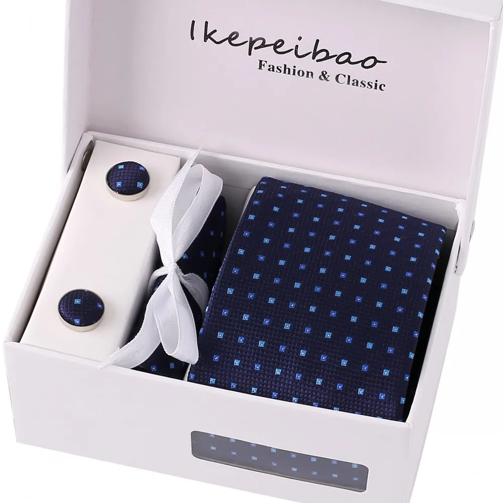 Kórejská Verzia Pruhovaný Vzor Kravata Sapphire Blue Šály Vreckovku manžetové Polyester Kravatu Klipy Súpravy s Darčekovej krabičke