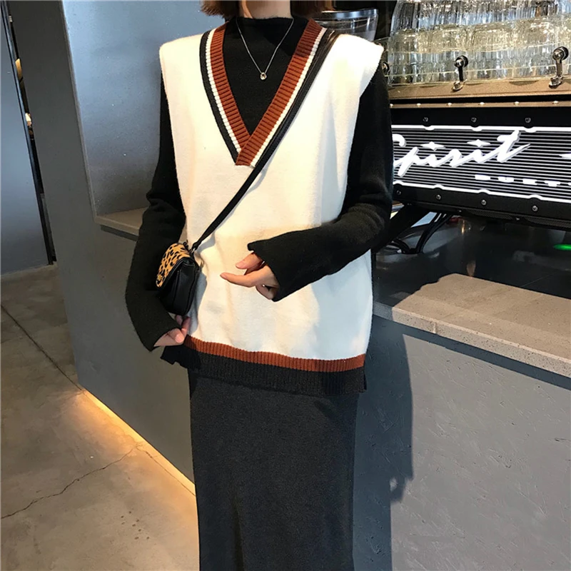 Kórejská verzia zimné štýl škole štýl farby zodpovedajúce tvaru pletené vest voľné lenivý mimo teplá vesta priateľka casu
