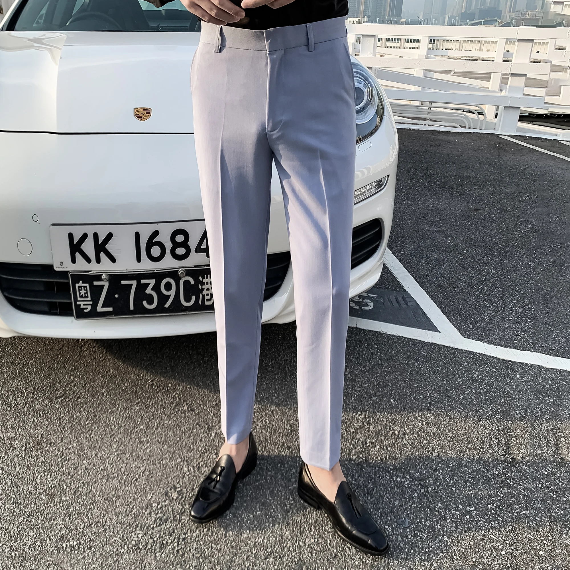 Kórejský Jarné pánske jednofarebné Oblek Nohavice Prikryť Slim Fit Bežné Nohavice Trend Členok Dĺžka Business Šaty, Nohavice, Kostýmy Homme