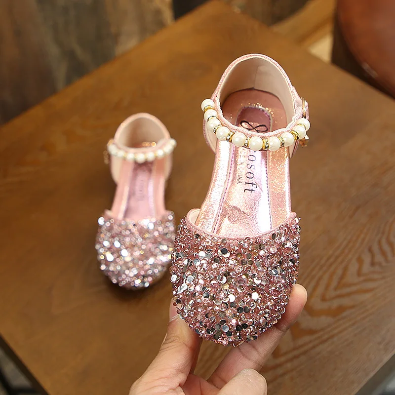 Kórejský Módne Dievčenské Topánky Princezná Topánky Dievčatko Obuv Crystal Topánky Diamond Pearl Nízke Podpätky Sandále Jasné Topánky