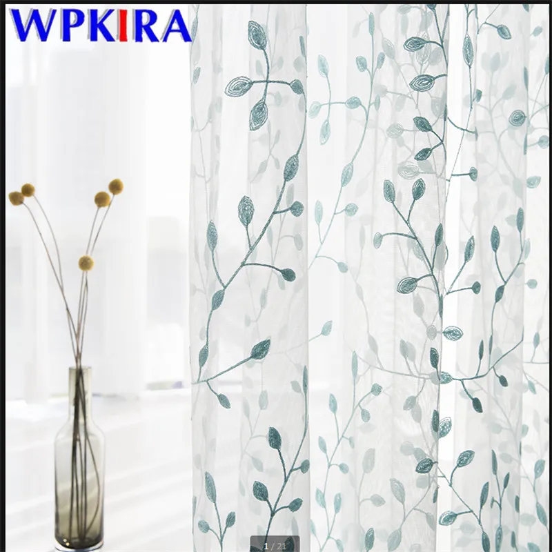 Kórejský Štýl Biela Voile Opony Leaf Vyšívaný Tyl Opony Pre Obývacej Izby, Spálne, Okno Obrazovka Prikryť Cortinas X-AD635
