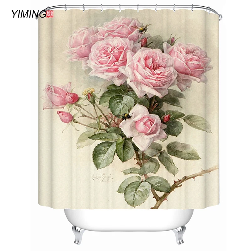 Kúpeľňa nepremokavé sprchový záves ružová krásne atrament maľovanie kvetinová tlač polyester domáce dekorácie záves s hákom