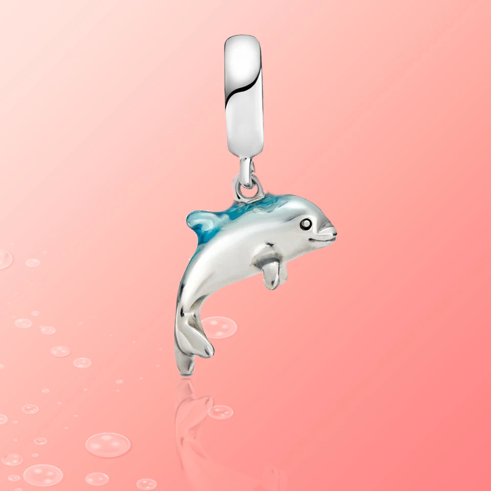 Kúzlo 925 Sterling Silver tichom série smalt Dieťa dolphin Fit Originálny Náramok Vhodný pre Ženy Nosiť DIY Šperky