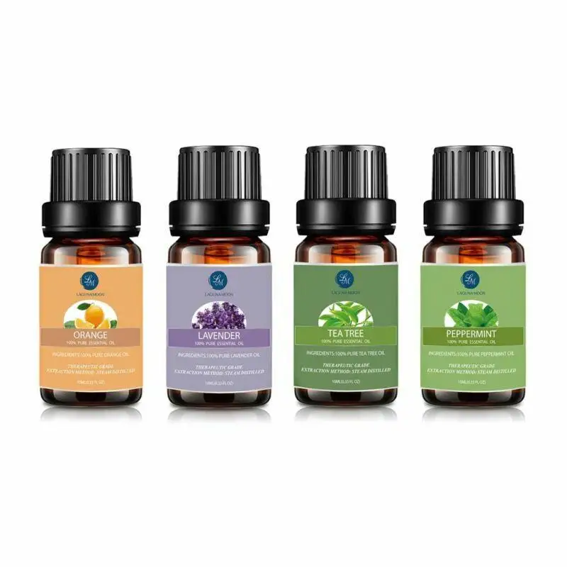 Lagunamoon 4Pcs Relax Prírodné Aromaterapia Esenciálny Olej Nastaviť 10 ml Orange Levandule Tea Tree Mint Loď Od NÁS