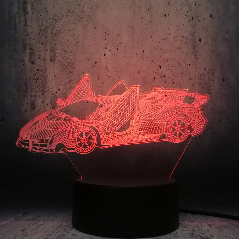 Lamborghini Veneno Pretekárske Auto Model 3D LED Lampy, Nočné Svetlo v Pohode hračka teenager supercar fanúšikov narodeniny Izba Dekor žiarovka