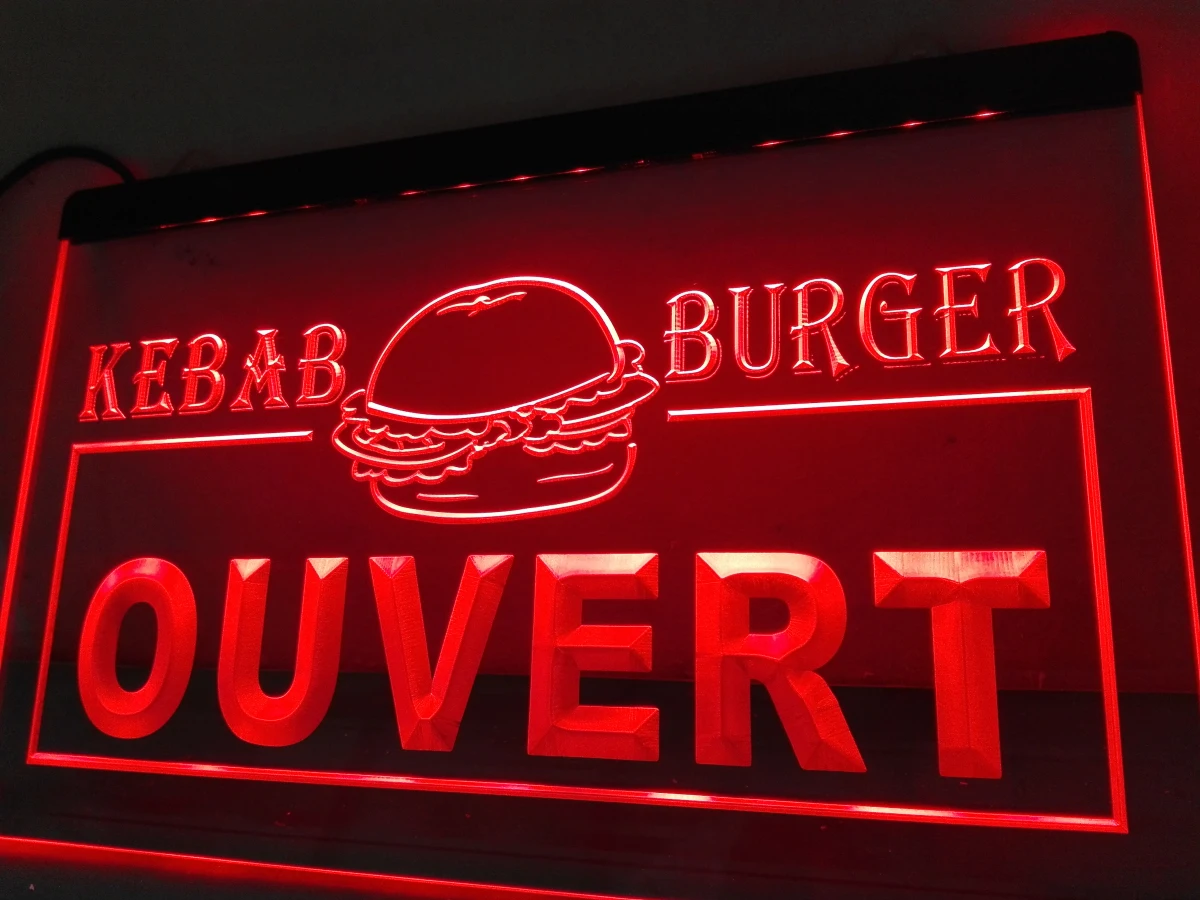 LB868 - Ouvert Kebab Burger Enseigne Lumineuse Neónový nápis domova remeslá