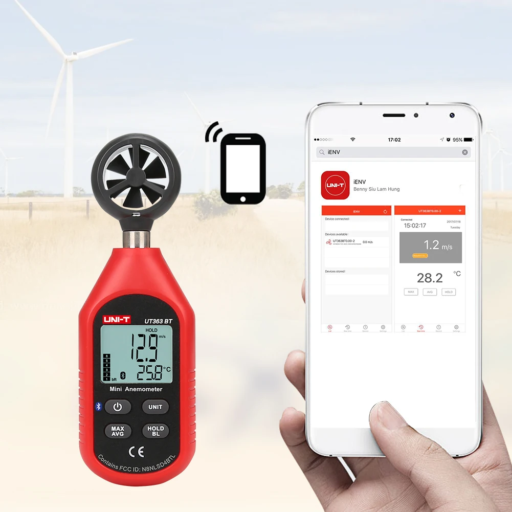 LCD Displej Batérie Powered Podsvietenie Windsurfing Mini Prenosné Bluetooth Rýchlosť Vetra Meter S Teplomer Digitálny Anemometer