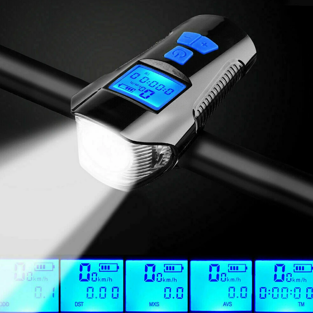 LCD Displej USB Nabíjanie Bicykel Predné Svetlo Nepremokavé Cyklistické Baterka Riadidlá Cyklistické Vedúci Svetlo W/ Horn Speed Meter