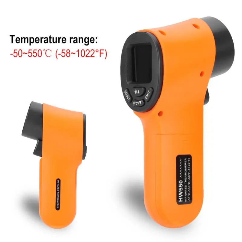 LCD Infračervený Teplomer Non-Kontakt Laser-Bod Priemyselné Pyrometer Teplota Zbraň 50~550℃ -58~1022℉ HW550