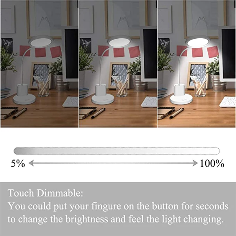 LED stolná lampa dotykové ovládanie 3 režimov farieb,plynulou stmievanie,360° flexibilné stôl lampy s držiak na pero USB nabíjanie tabuľka svetlá