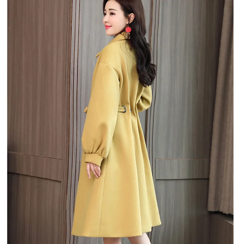 Leiouna Dlhé Pevné Slim Bežné vrchné oblečenie 2020 Žena Médium kórejský Jeseň Zimné dámske Vlnené Kabát Módne Bombardér Teplé Bundy