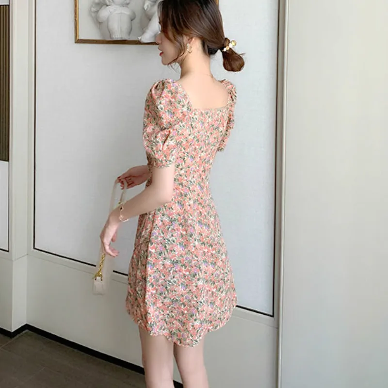 Letné Kvetinové Šaty Žien Francúzsky Štýl Dizajnér Mini Šaty Slim Bežné Šifón Lístkového Rukáv Vintage Retro Kórejský Šaty Žien 2020