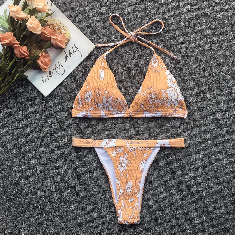 Letné Malé Čerstvé Vytlačené Bikini Set Ženy, Dva Kusy Plavky Kvalitné Čalúnené Push Up Plavky S Nízkym Pásom Plavky Nové